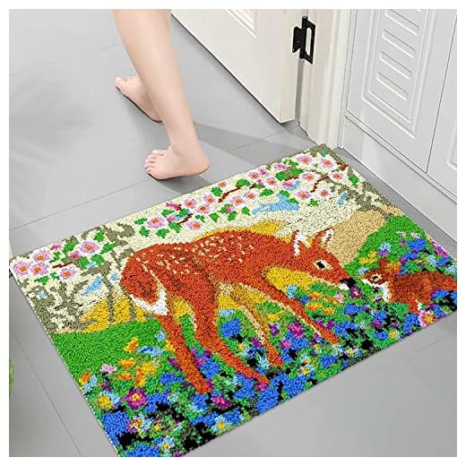 Cartoon Djur Latch Hook Kit, Dum Horisontell spärrkrok kit for vuxna 3d fawn fawn och kanin tryckt kanfas mönster virka handcraft broderi tapestry (Size : 61X87CM/24X34CM)