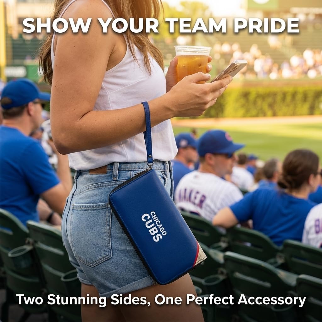 Littlearth MLB Chicago Cubs Curve Zip Organizer Wallet, Wristlet and Wallet in One, Team Color, 8 x 4 x 1 Inches