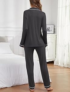Yoolfine Button Up Pajamas for Women Long Sleeve Sleepwear Soft Loungewear Ladies Pjs Set XS-XXL