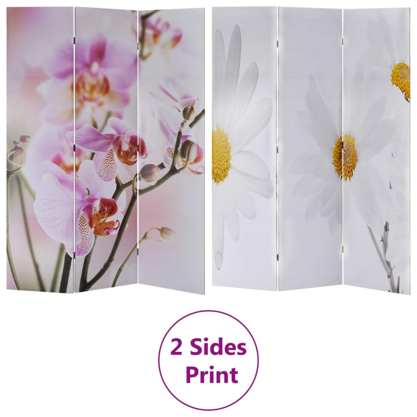 Gecheer Divisorio Pieghevole, Schermo separatore Ambiente con Stampa Floreale 120x170 cm, Legno Abete e PVC per Soggiorno, Camera, Ufficio Domestico