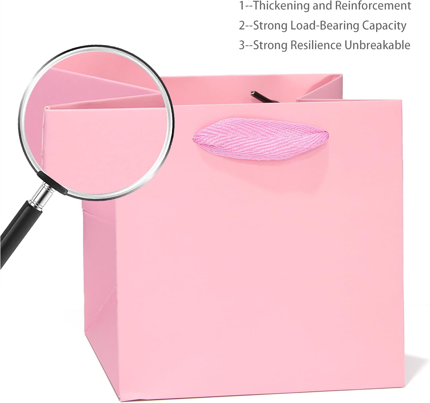 Pink Paper Gift Bag 10 in Paper Gift Box Large Square Bottom Kraft Paper Bags with Handles for Wedding Baby Shower Birthday Party (Pink, 10 x 10 x 10 in, 10 CT)
