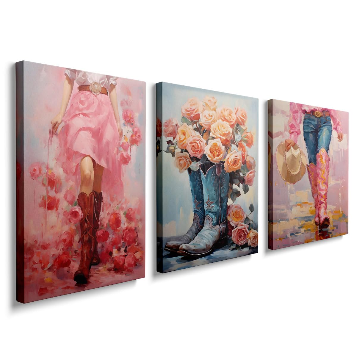 prinfantasy Wall Art for Living Room Framed Canvas Flowers Room Decor Aesthetic Bedroom Modern Artwork Pink Floral Prints Home Decoration GYH0048
