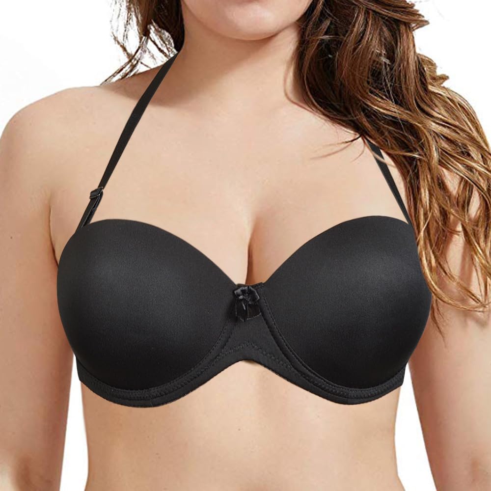 Plusexy Strapless Bra with Cear Straps and Back Push Up Halter Convertible Backless Bras for Women