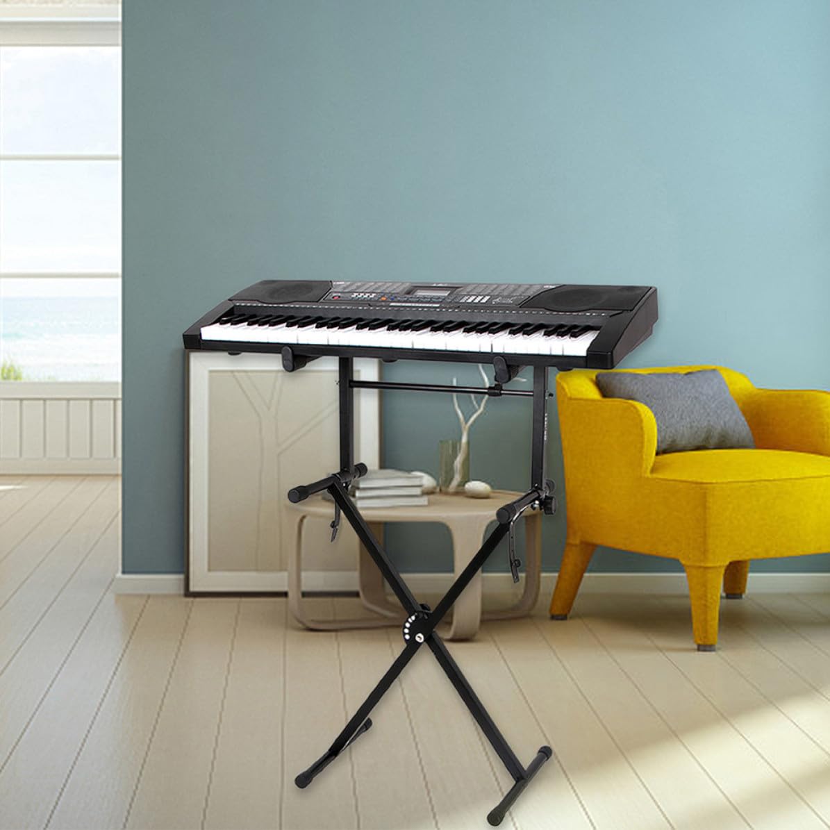 Veemoon 2 Set Supporto per Tastiera in Ferro Nero Design Antiscivolo e Alta Capacità di Carico per Pianoforti Elettronici, per Uso Domestico Doppio Tubo Opzionale