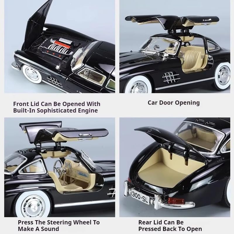 Image of Model 1:24 Marcedees Benz 300SL Model Alloy Metal Pull Back Die-cast Car Openable Doors with Sound and Light Vehicle Car Toy for Kids - Multicolor
