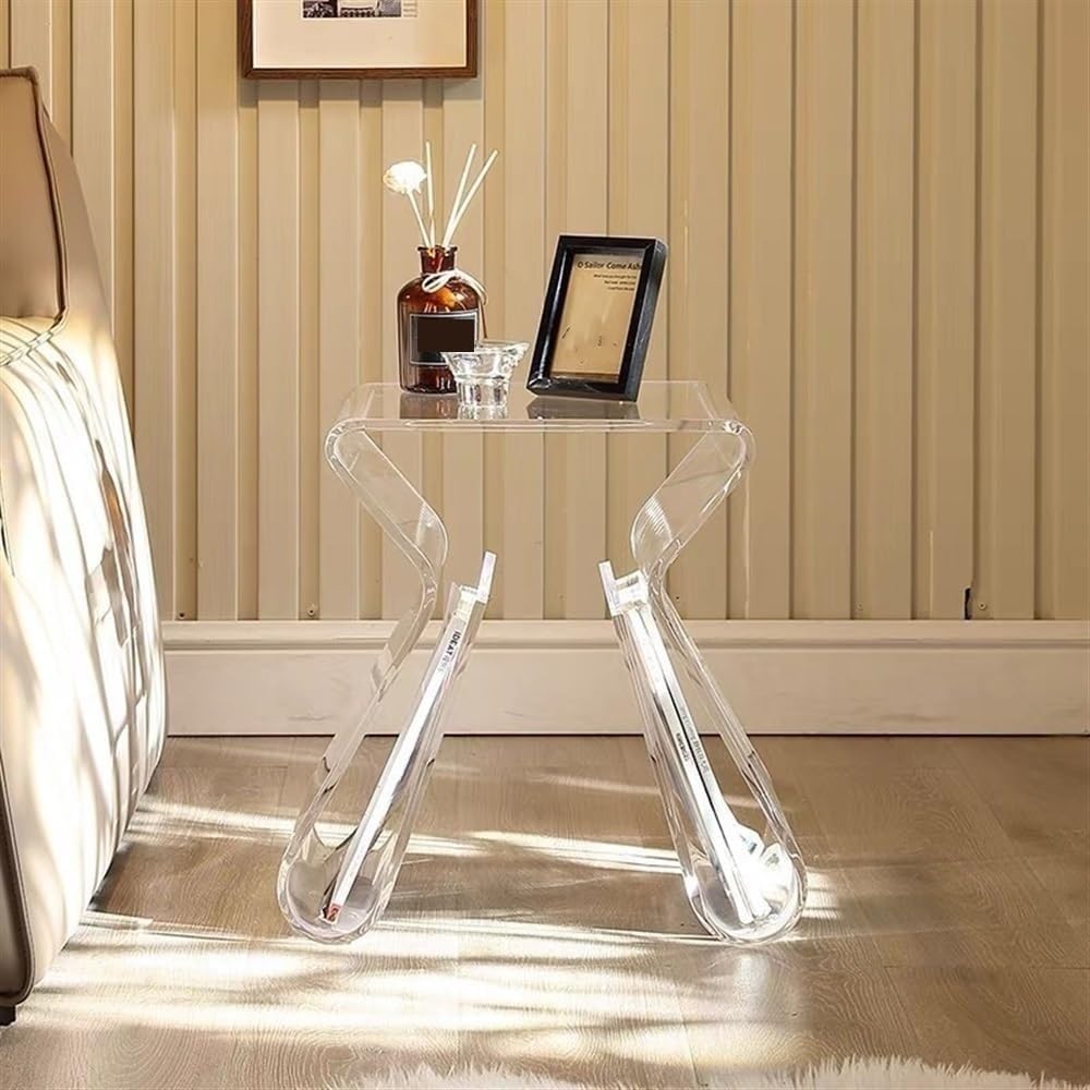 SXZenSpace Clear Acrylic Side Table with Magazine Storage Rack Multi-Purpose Coffee & Nightstand for Living Room,Ideal Room
