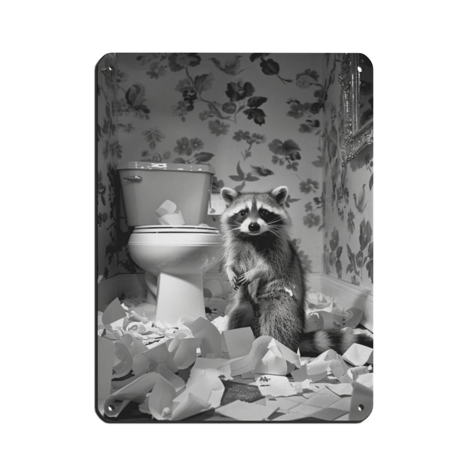 Bad Raccoon Bathroom Art Retro Poster Metal Tin Sign Chic Art Retro Iron Painting Bar People Cave Cafe Family Garage Poster Wall Decoration 12x16inch(30x40cm)
