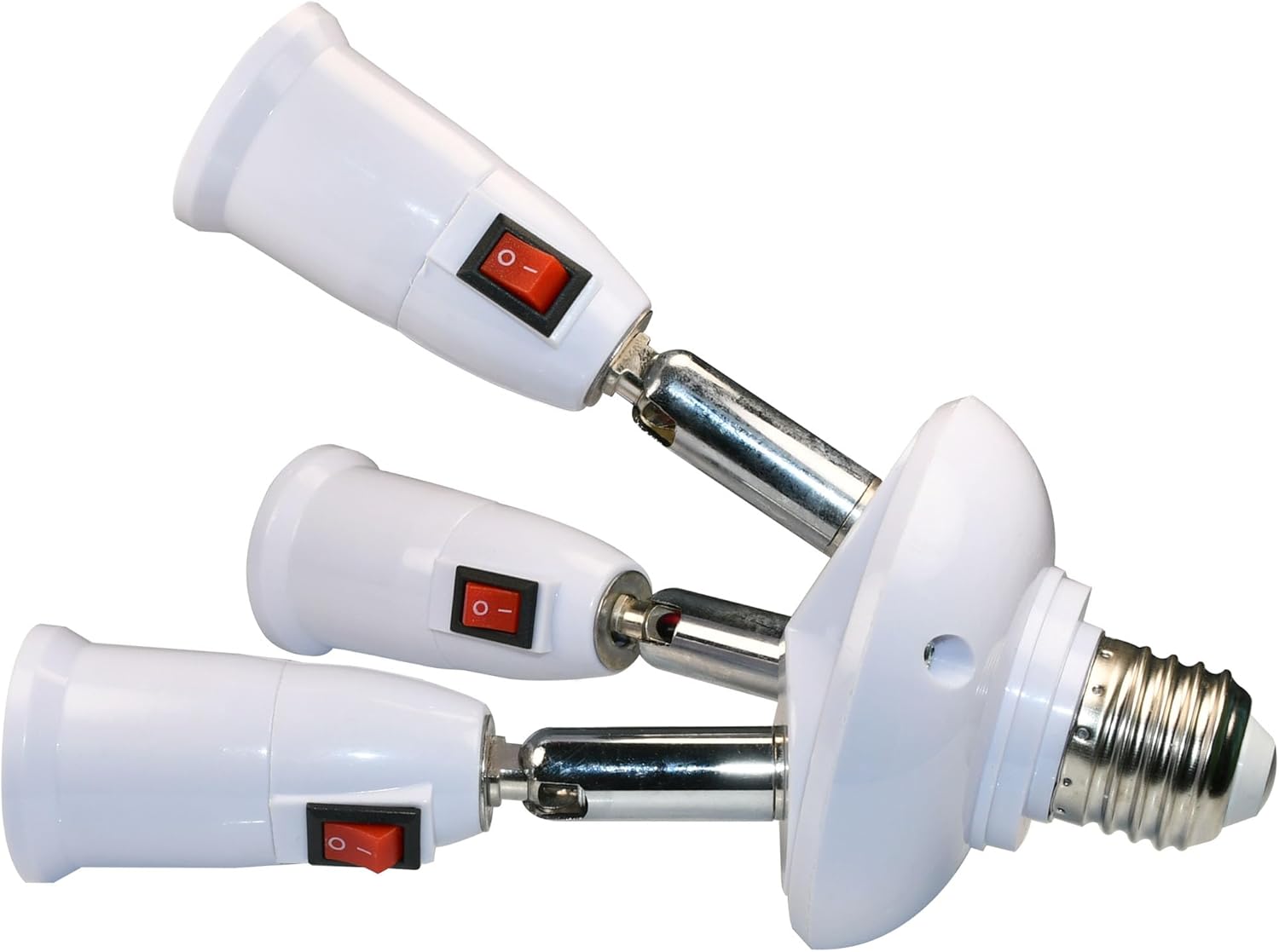 3 in 1 Light Socket Splitter Adapter, E26/E27 Socket Adapter with Independent Switch Control, 360 Degrees Adjustable 180 Degree Bendable Standard LED Bulbs.