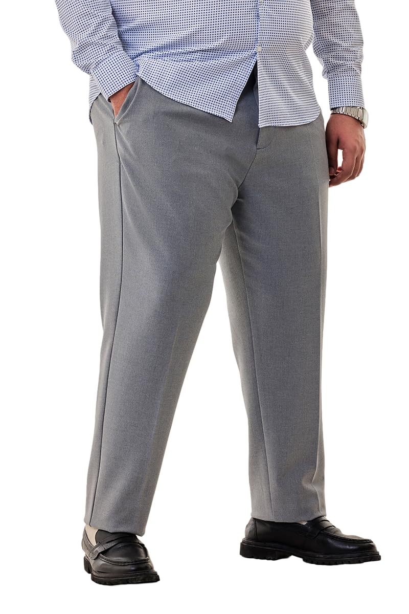 snitch Men Formal Wear Plus Size Trousers | Regular Fit Mid Rise Self-Design Plain Front Style | Polyester Blend Stretchable Fabric for Office & Business Meetings-picture-23