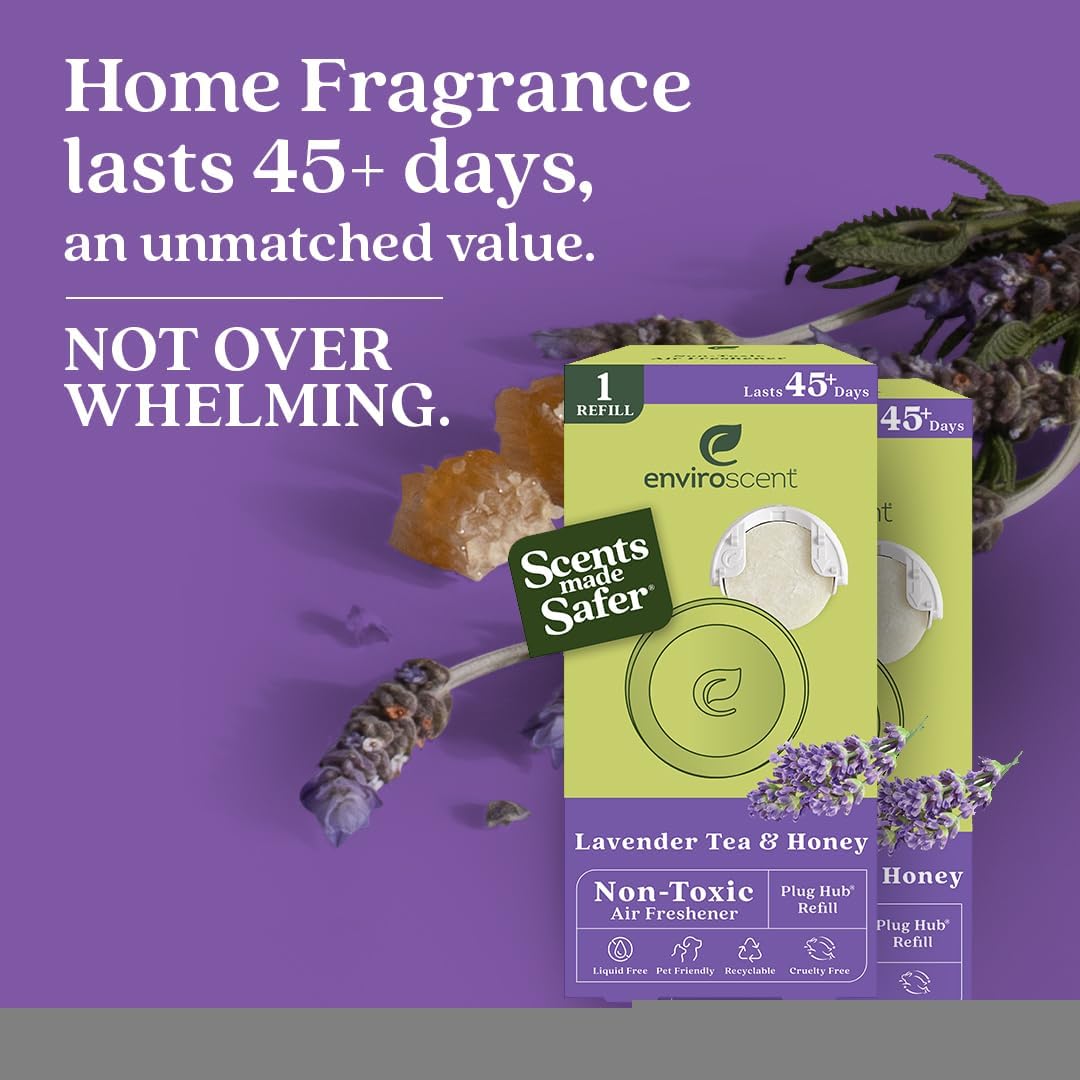 Enviroscent Non-Toxic Room & Home Air Freshener Refills for Plug-in Plug Hub (Lavender Tea + Honey) Pack of 2 Liquidless Scent Pods | Infused with Essential Oils