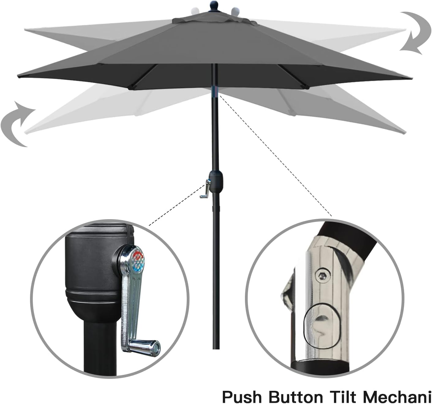 sunnyglade 7.5' patio umbrella outdoor table market umbrella with push button tilt/crank, 6 ribs grey