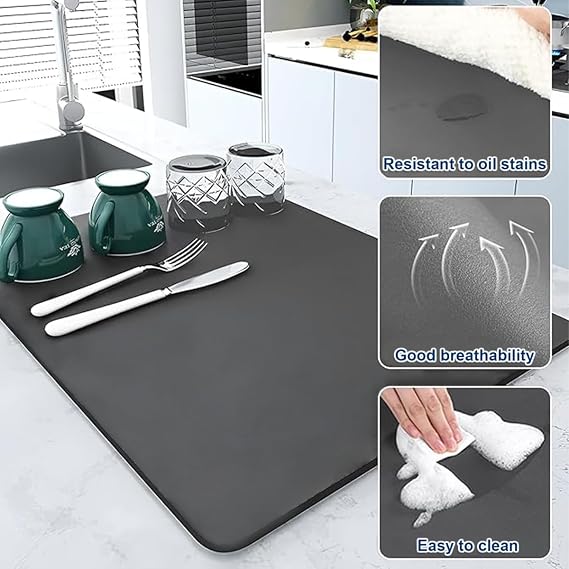 Dish Drying Mat Dish Drying Mat Sink Dish Drying Mat Silicone Coffee Machine Drying Mat Absorbent Drying Mat for Kitchen Counter Bar Black 30 x 50 cm
