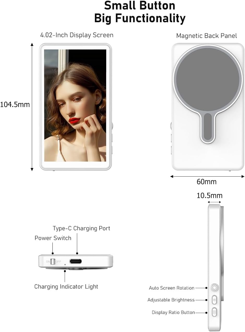 Magnetic Phone Vlog Selfie Monitor Screen, Using Rear Camera for Selfie Vlog Or Live Stream (Wireless Connection) - Gunmetal