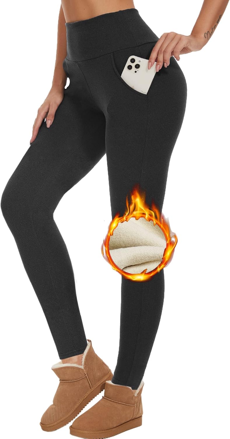 Women Thermal Leggings with Pockets Fleece Lined Warm High Waisted Leggings Thick Winter Tummy Control Yoga Running Gym Pants Women Thermal Leggings with Pockets Fleece Lined Warm High Waisted Leggings Thick Winter Tummy Control Yoga Running Gym Pants