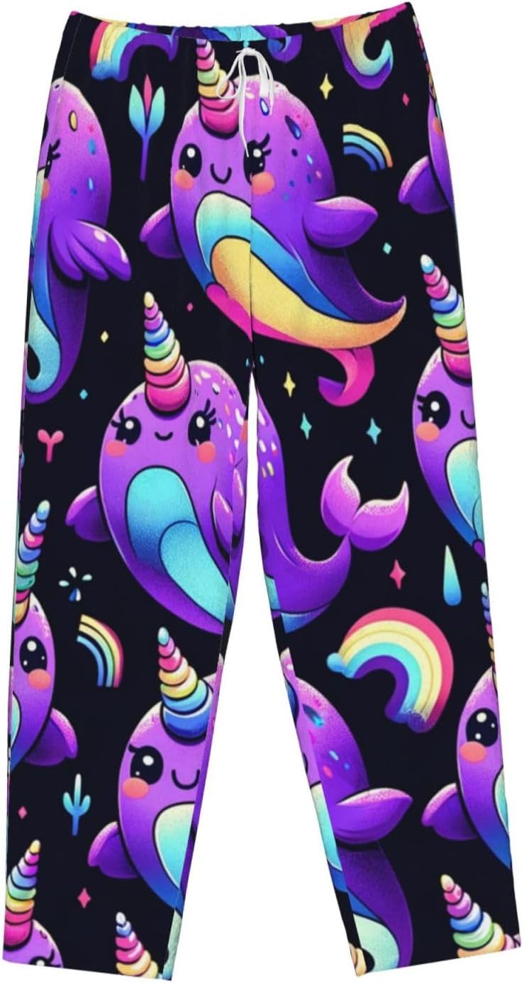 Women'S Arctic-Whale-Narwhals Fleece Pajama Pants, Cozy Flannel Lounge Bottoms For Women