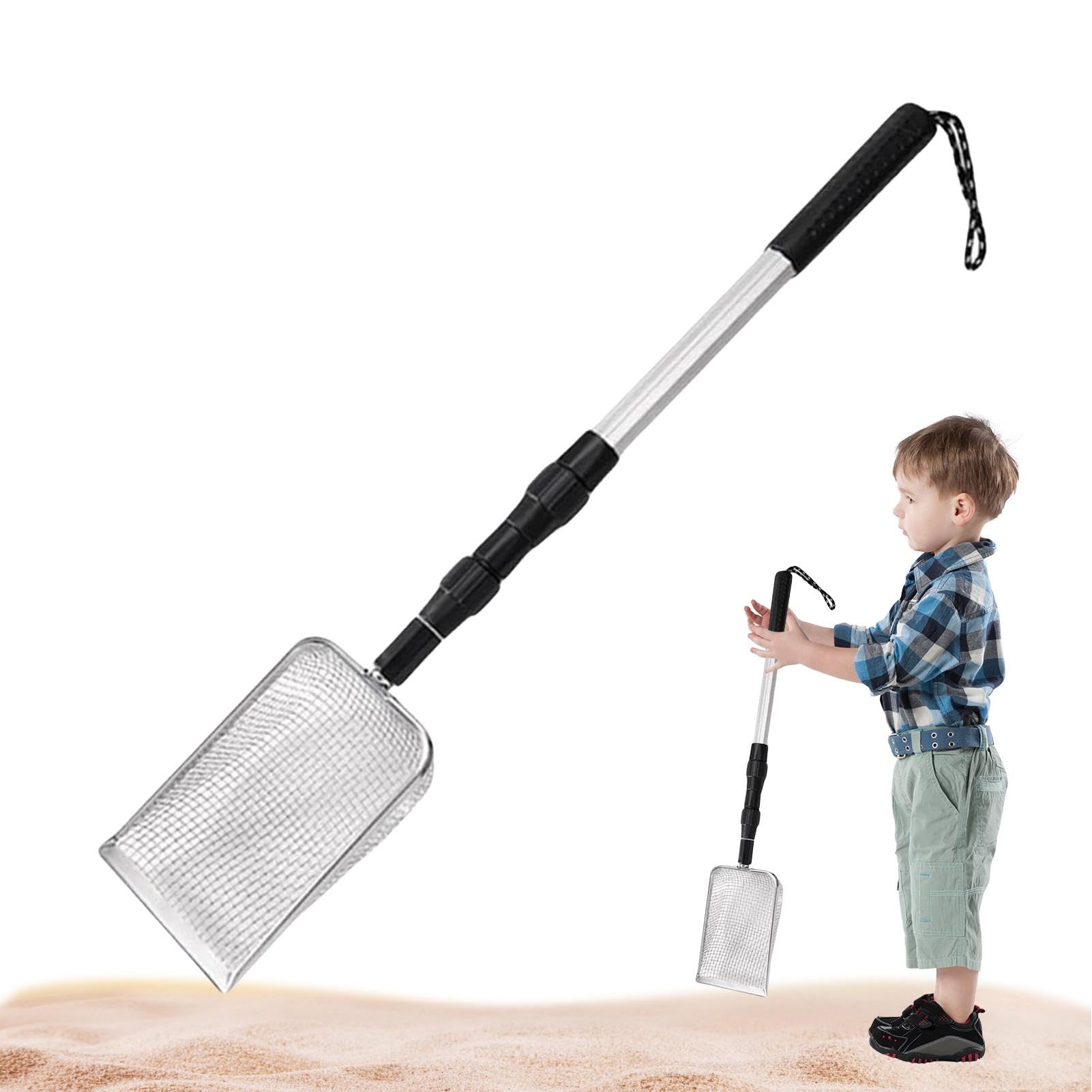 CANIPHA Lot De 2 Tamis à Sable Plage – Télescopique, Tête Requin, Inox Et Alu, 70 Cm Max