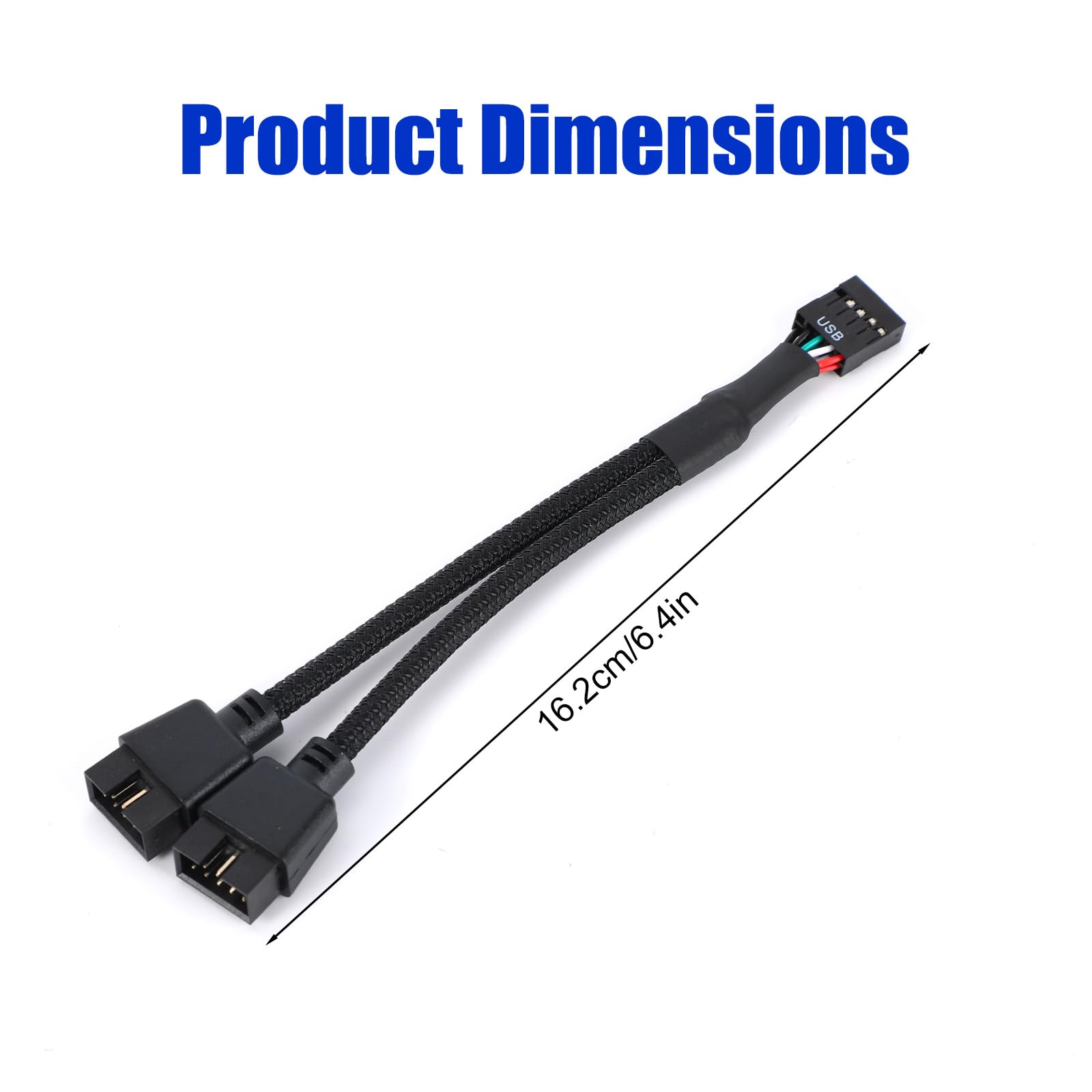 2szt Przedłużacz USB 2.0 do Płyty Głównej z Dwoma 9-Pinowymi Złączami, 9-Pinowy Czarny Rozdzielacz USB 2.0 z Plecioną Końcówką do Wewnętrznej Płyty Głównej Komputera