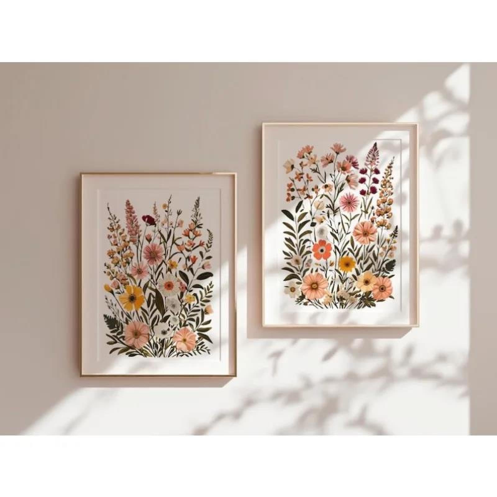 Baibexing Abstract Colorful Wildflower Boho Floral Botanical Canvas Painting Wall Art Poster Prints Picture For Living Room Home Decor 50X70Cmx2Pcs Unframed