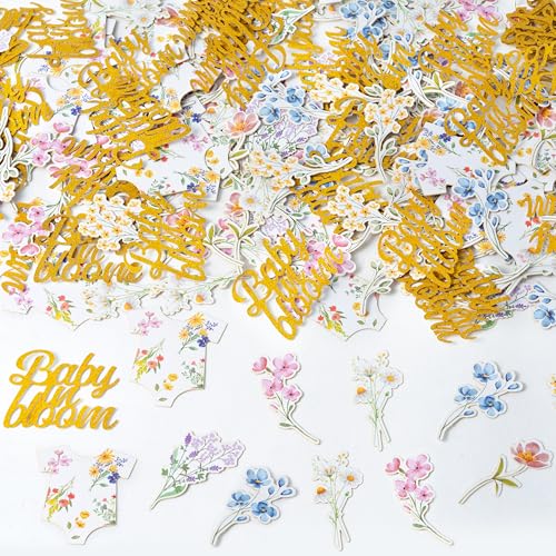 Image of BeYumi Spring Wildflower Table Confetti - 300Pcs Baby In Bloom Wildflower Baby Shower Confetti Decoration Watercolor Floral Themed Scatter Paper Decor for Bridal Wedding Girl Birthday Party Supplies