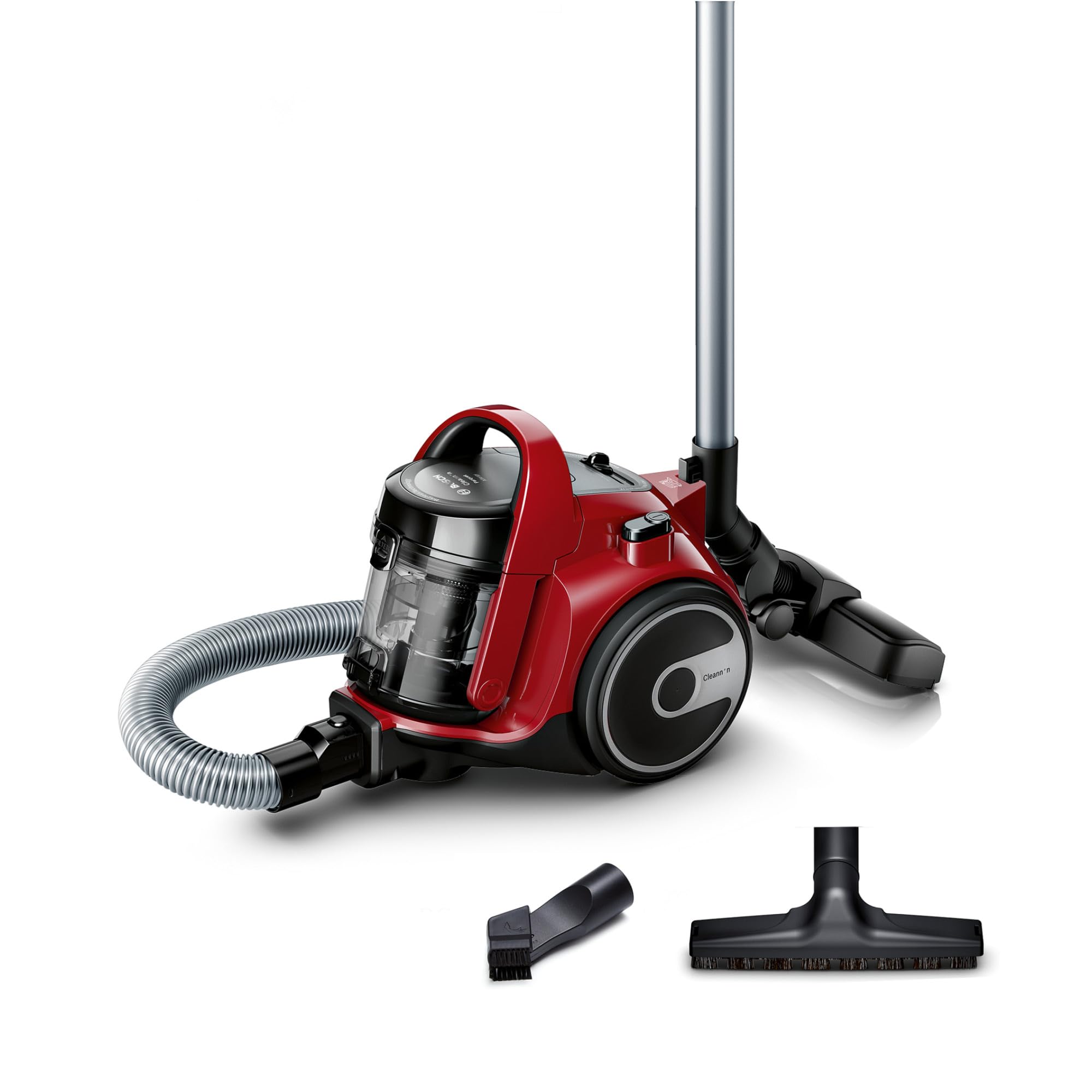 Bosch BGC05AAA2 Aspirapolvere a Traino Senza Sacco con Filtro Igienico PureAir, Design Compatto, Potente, Rosso