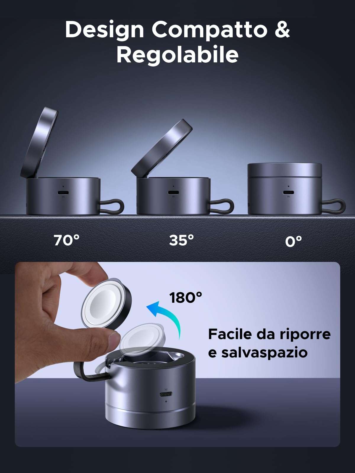 UGREEN MagFlow 3 in 1 Caricatore Wireless Qi2 15W Regolabile | Compatibile con iPhone 17 16 15 14 13 12 Air Plus Pro Max AirPods 4 3 Pro 3 2 1 iWatch, Regolabile, con Caricatore 45W