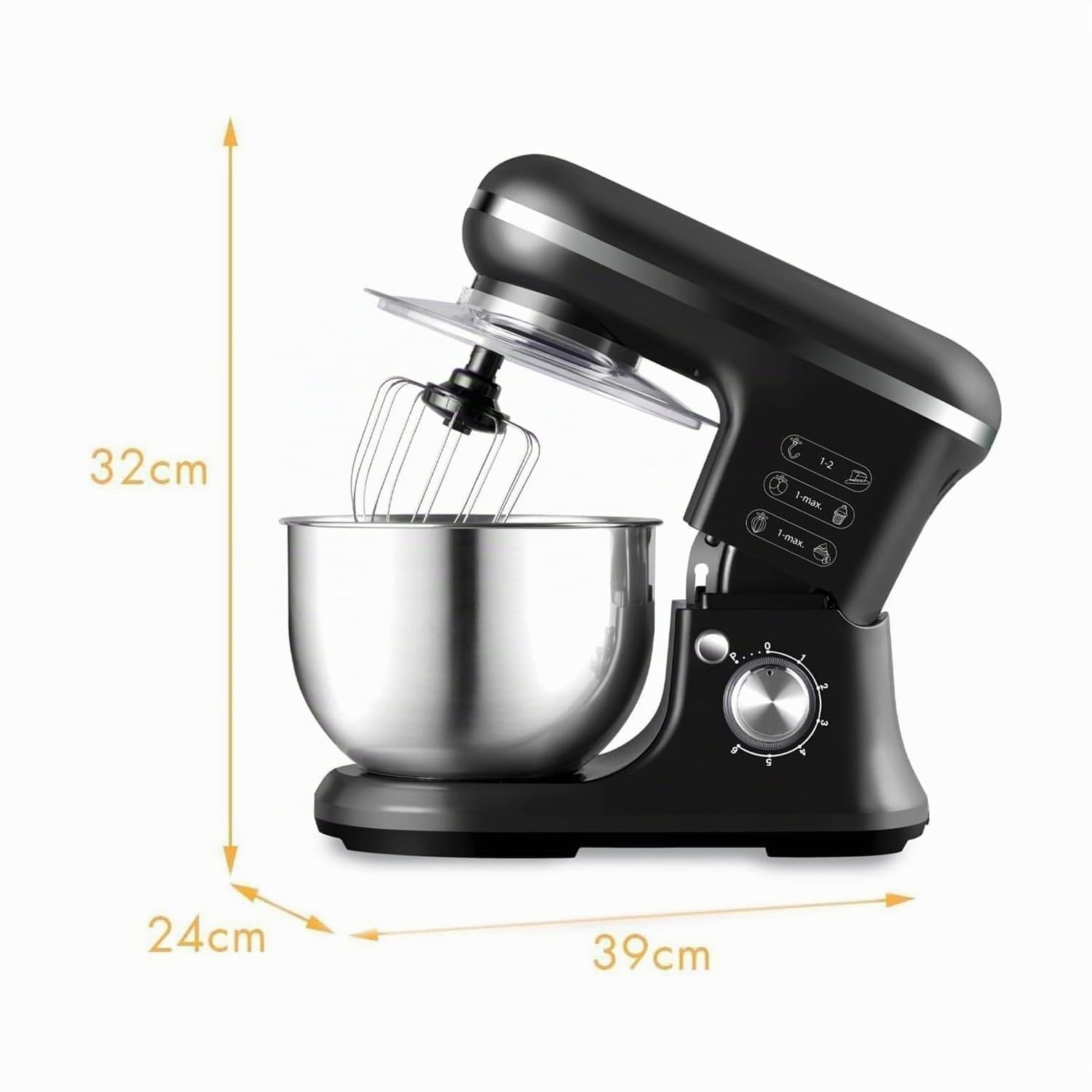 Avilia Impastatrice | Planetaria | Impastatrice planetaria | Robot da cucina | Robot da cucina multifunzione con 3 accessori in omaggio, 6 velocità + funzione pulse, Maxi ciotola 6.5L (Nero)