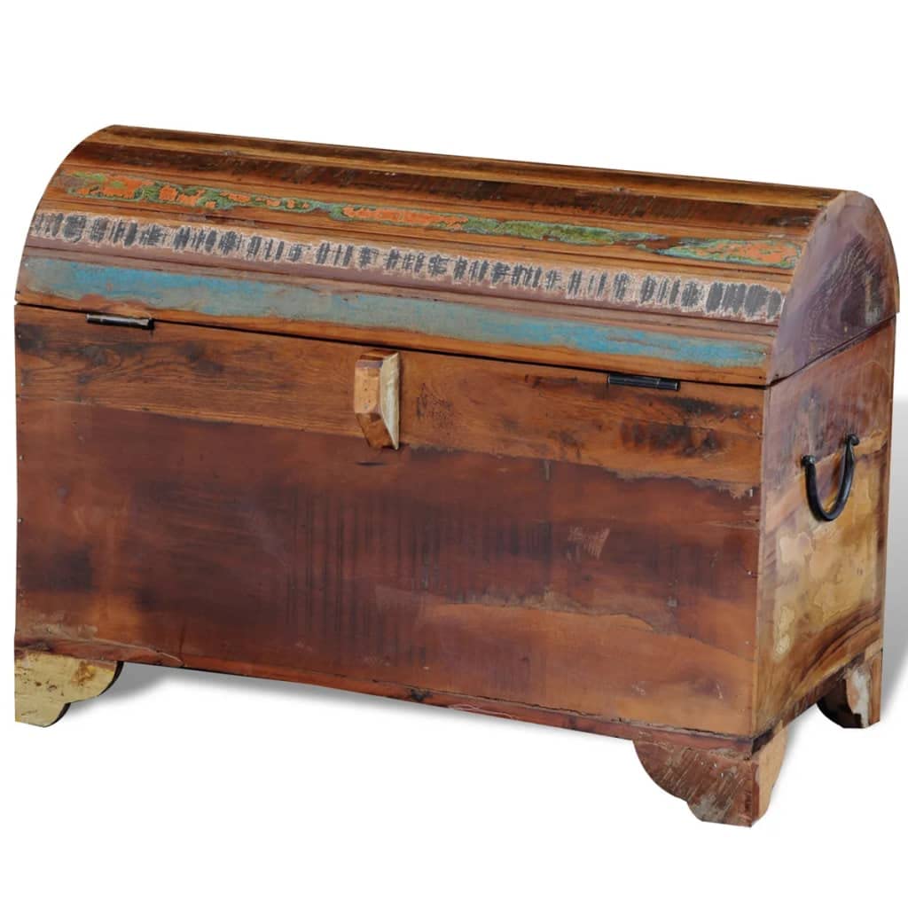 Baúl de madera antigua de madera reciclada reciclado, baúl de madera maciza con amplio espacio de almacenamiento, robusto y duradero, baúl de almacenamiento único en estilo vintage para tu