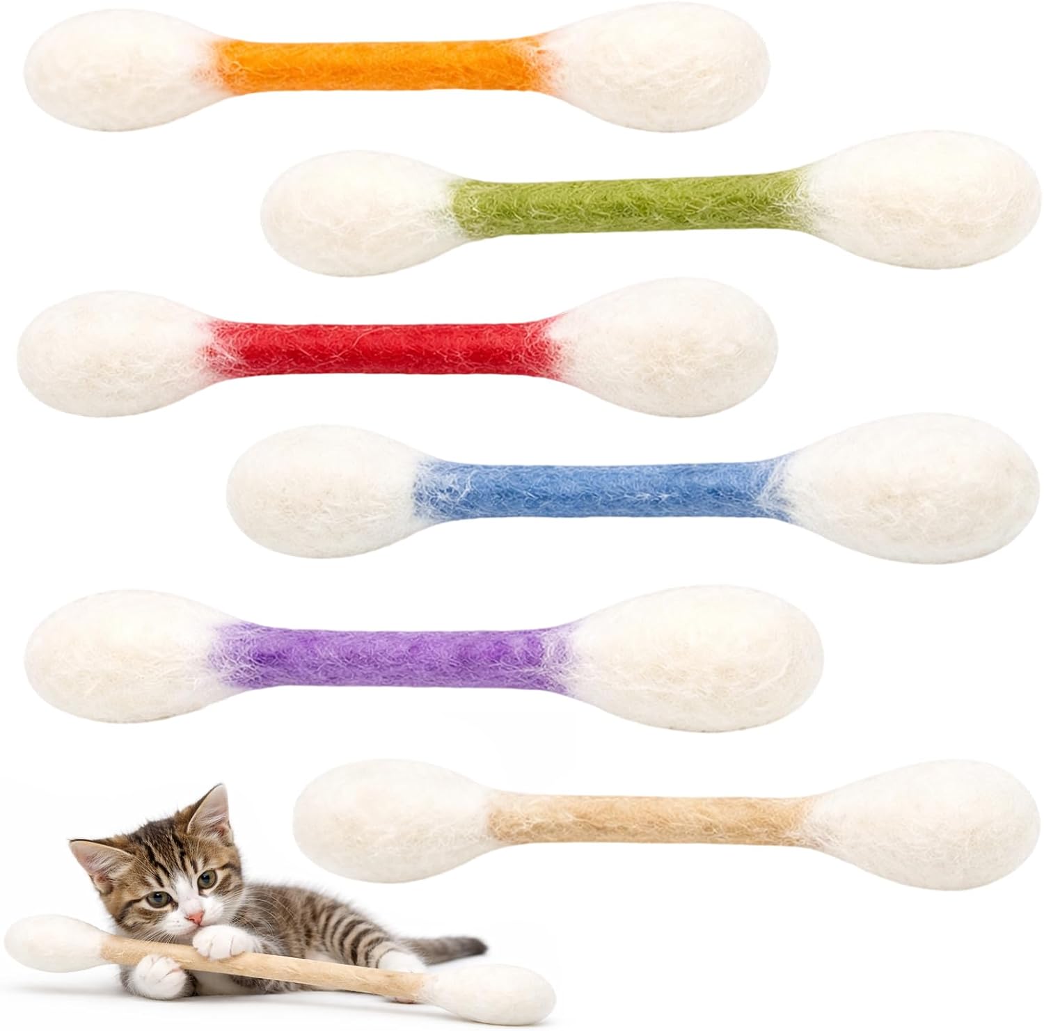 6PCS 5.9inch Q Tip for Cats, Cat Qtip for Indoor Play, Cotton Swab for Ca-ts, Interactive Cat Q Tip for Feline, Engaging Qtip Ca-t Set