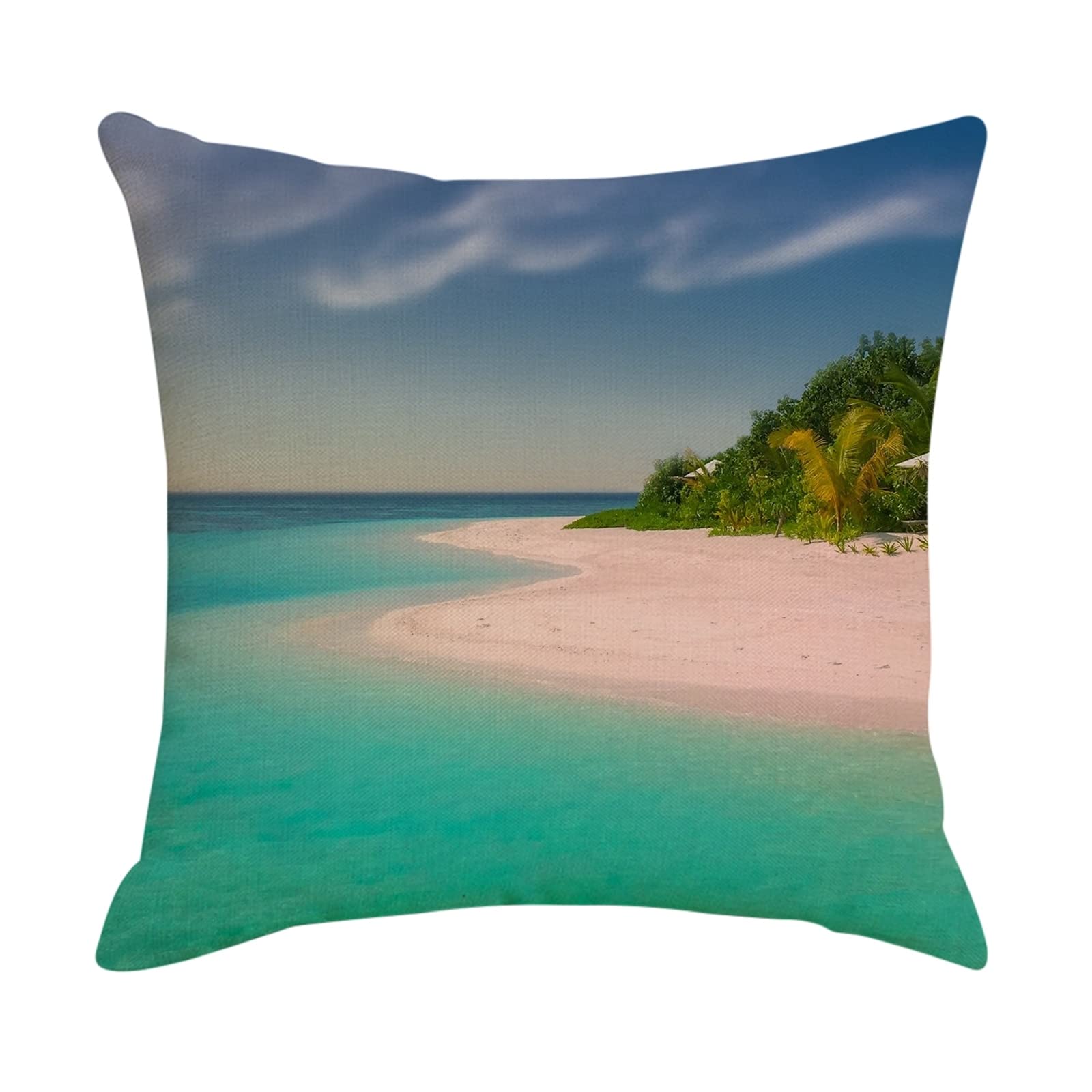 4er Kissenbezug 50x50cm, Kopfkissenbezug Blau Beige Grün Wunderschöner Strand Leinen Kissenbezug Deko Wohnzimmer Schlafzimmer