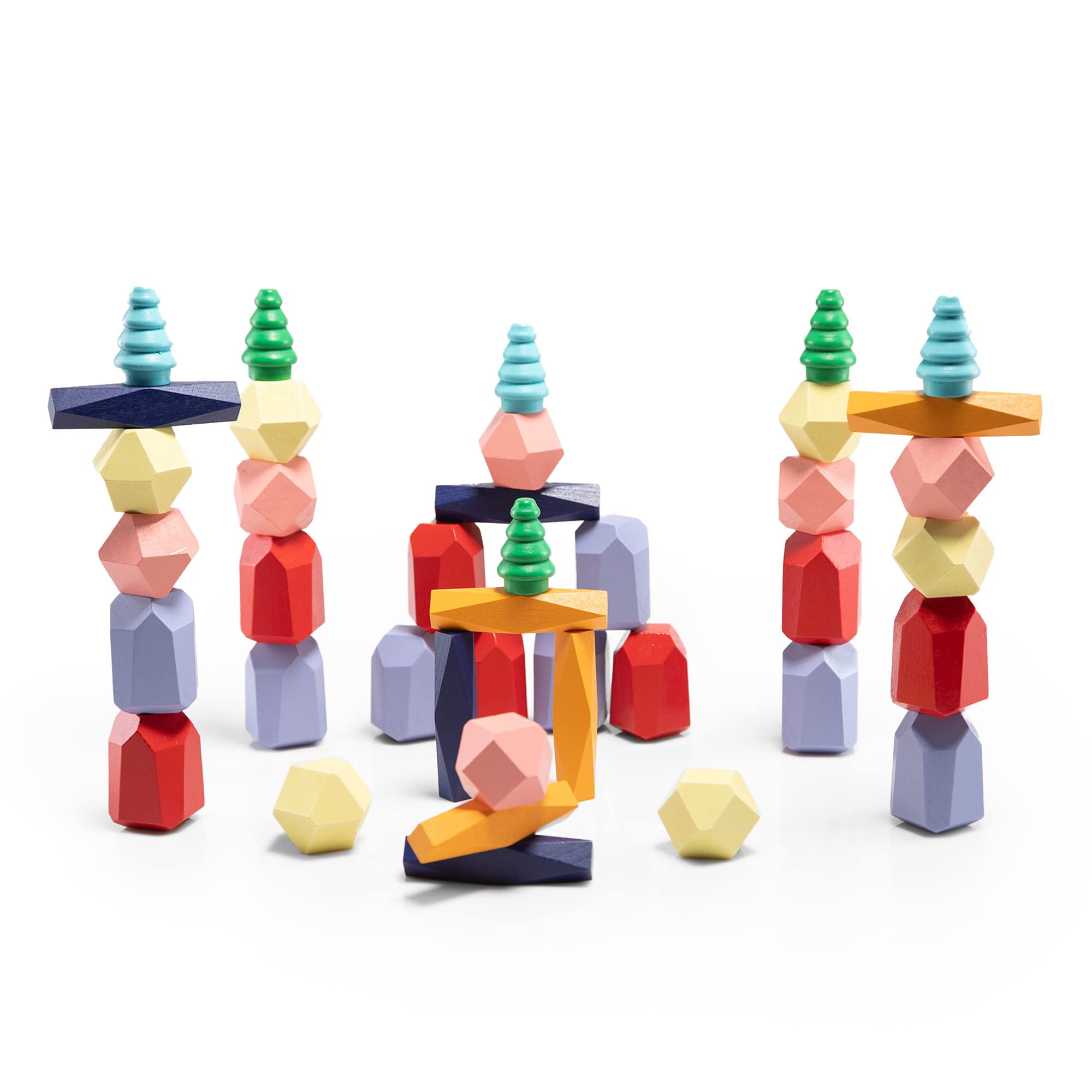 40 Pcs Wooden Stacking Rocks Kids Toys, Montessori Toys for 2-6 Years Old Toddlers Kids, XL Rocks, Sensory Stem Building Stones, Balancing Stones, Building Blocks, Stacking Blocks