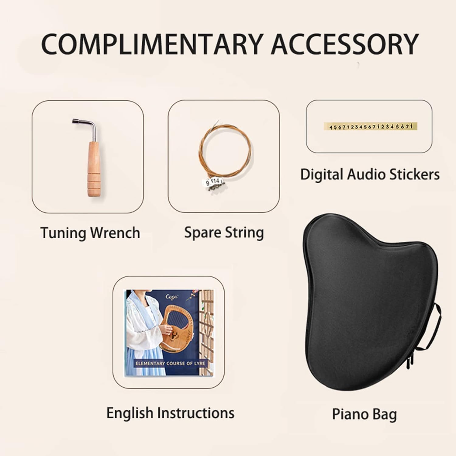 Generico Arpa in Moo, Accordata con Tasti in Carbonio per Pianoforte, Strumento A 24/27/32 Corde, Set Terapeutico per Insegnamento E Performance, Kit di Accessori per Principianti (32 Strings)