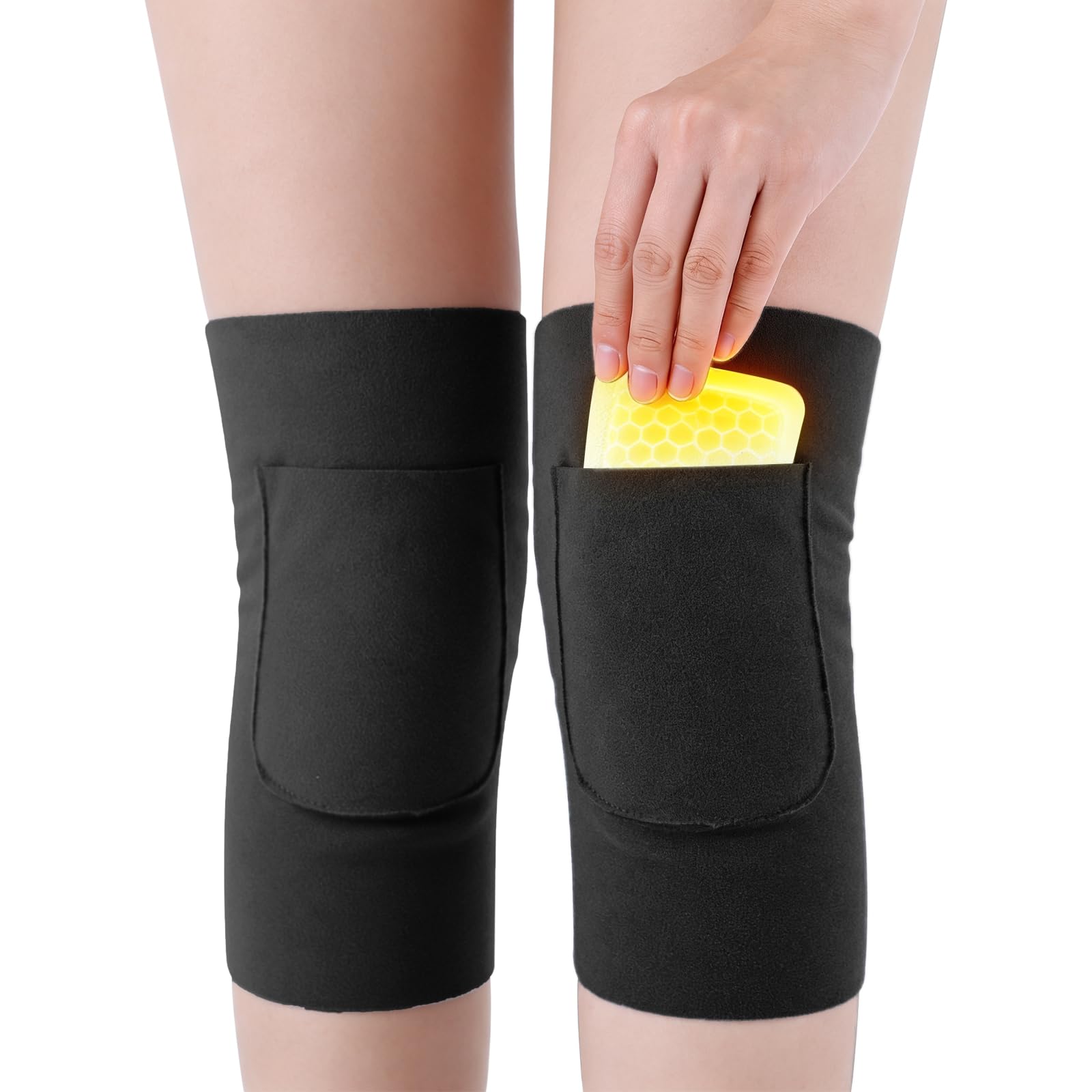 FACHOI Knee Warmers for Women Men, Thermal Knee Sleeve Soft Thicken Knee Pads Warm Lining Stretchy Knit Knee Braces with Pocket Gift for Men Women Cold Knee Problems F4-KDHX(BLACK)