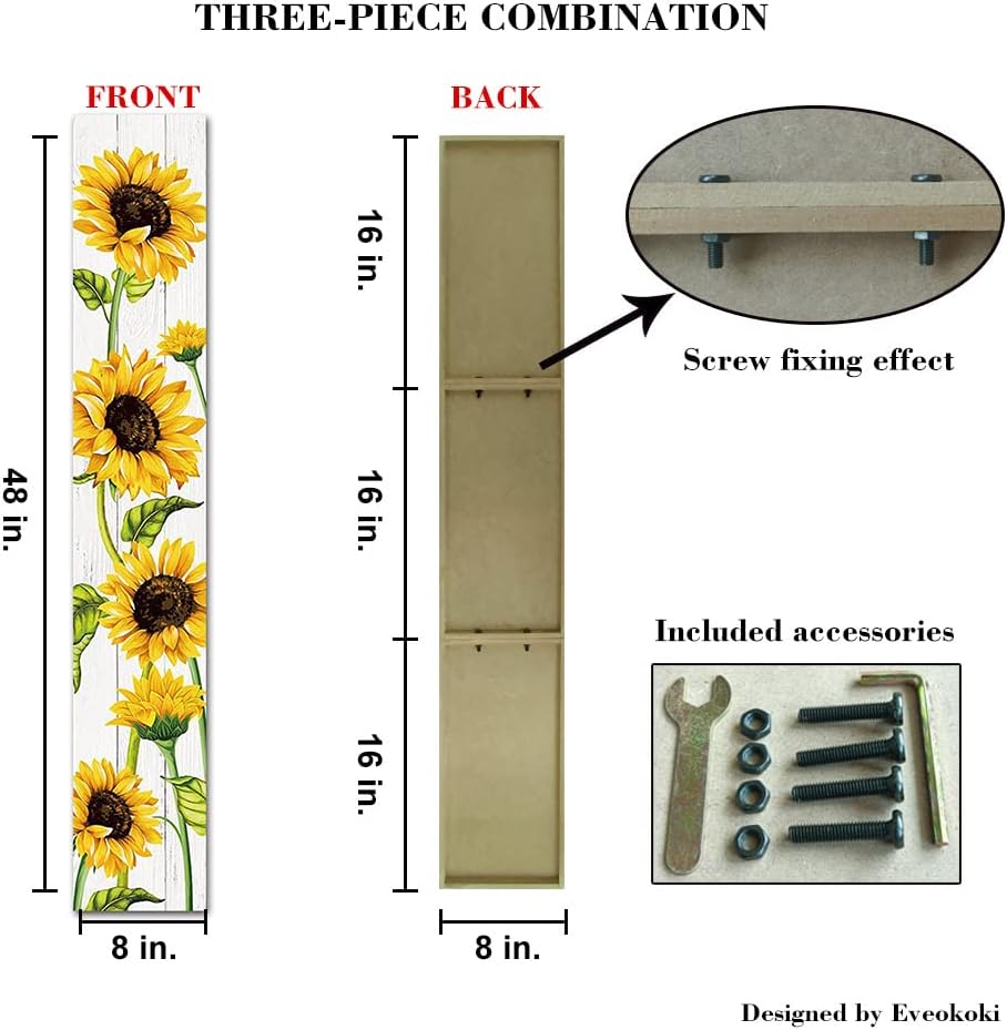 Sunflowers/Vertical Porch Sign with Flowers/Front Porch Welcome Flower Sign/Porch Tilting/Porch Board/Outdoor Sign 8x48inch