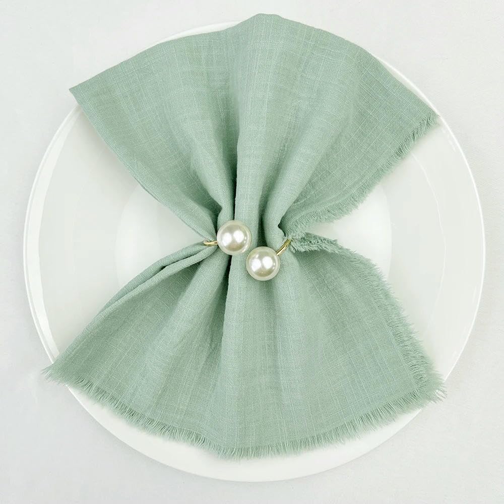 Serviette en tissu coton gaze anti-plis couleur sauge vert pour table de mariage