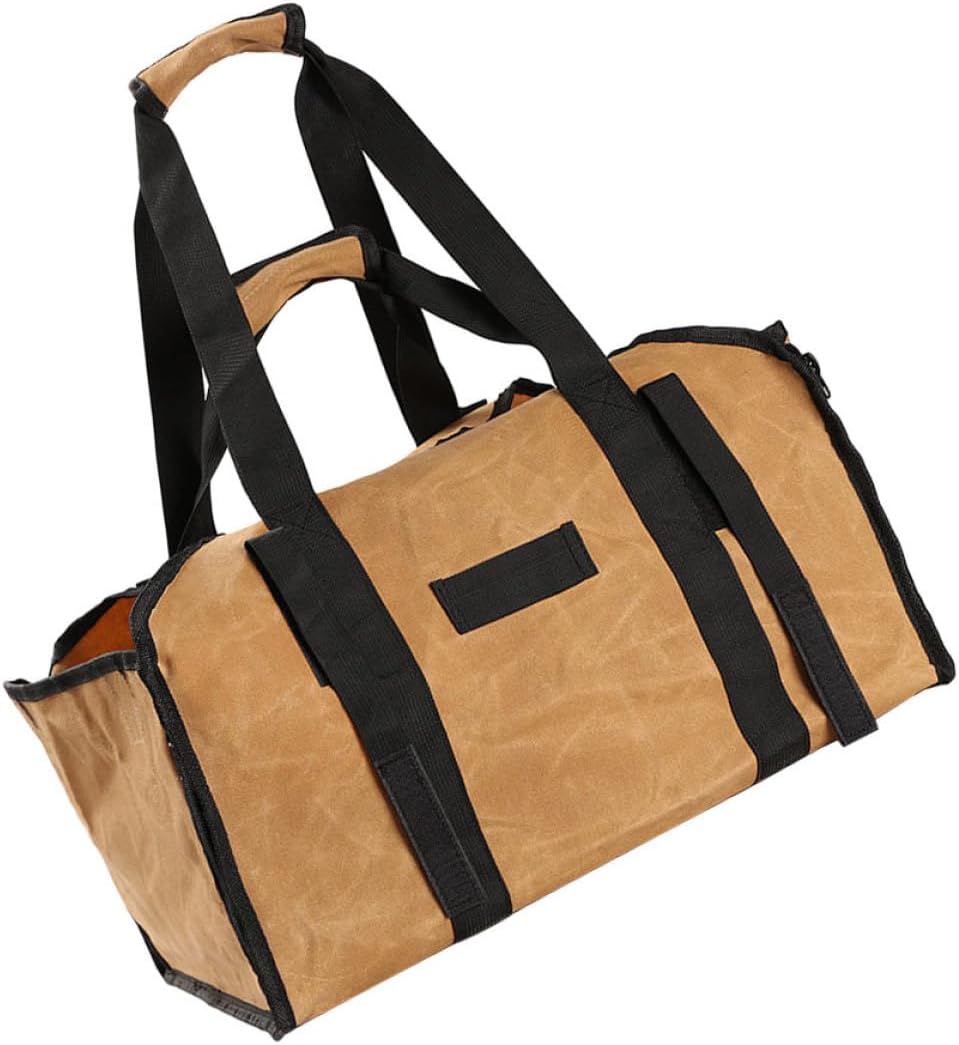 STOBAZA Large-Capacity Firewood Carrier Bag with Handles, Sturdy Canvas Log Holder and Wood Storage Tote for Outdoor Camping and Indoor Fireplace Use