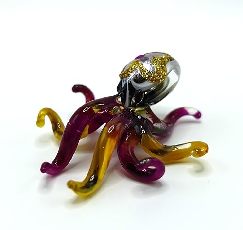 Miniatura 2 de Figuras pequeñas de pulpo soplado a mano, animales artísticos, regalo coleccionable, decoración del hogar (morado amarillo)