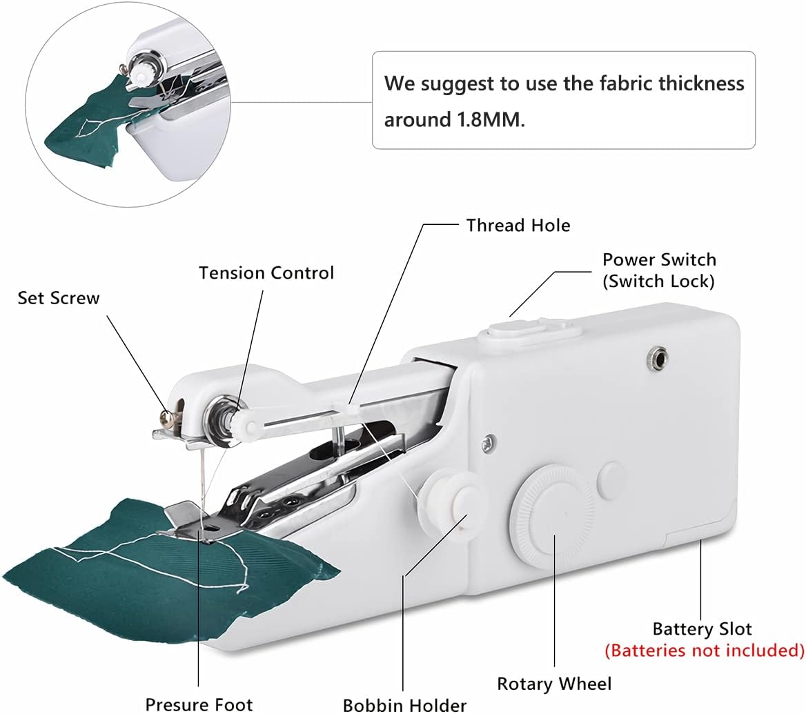 Handheld Sewing Machine for Quick Stitching, Mini Sewing Machine with Sewing Kits for Fast Fixing, Portable Sewing Machine Handheld for Home Diy Travel Size (White)