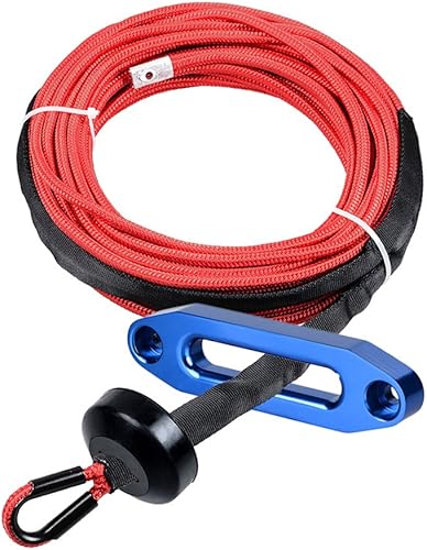 Miniatura 22 de Cuerda de cabrestante sintética amarilla de 50 pies x 1/4 + guía Hawse + tope de goma para ATV UTV SUV camión KFI Ramsey