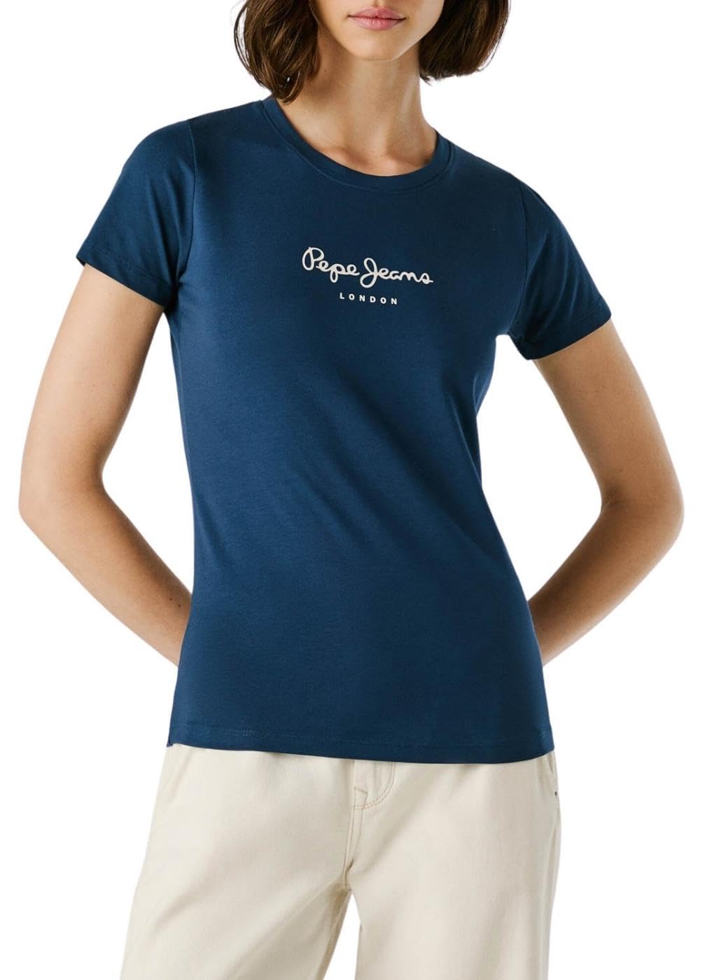 Pepe Jeans New Virginia Women's T-Shirt Slim Fit Short Sleeve Blue (Navy Blue), XS