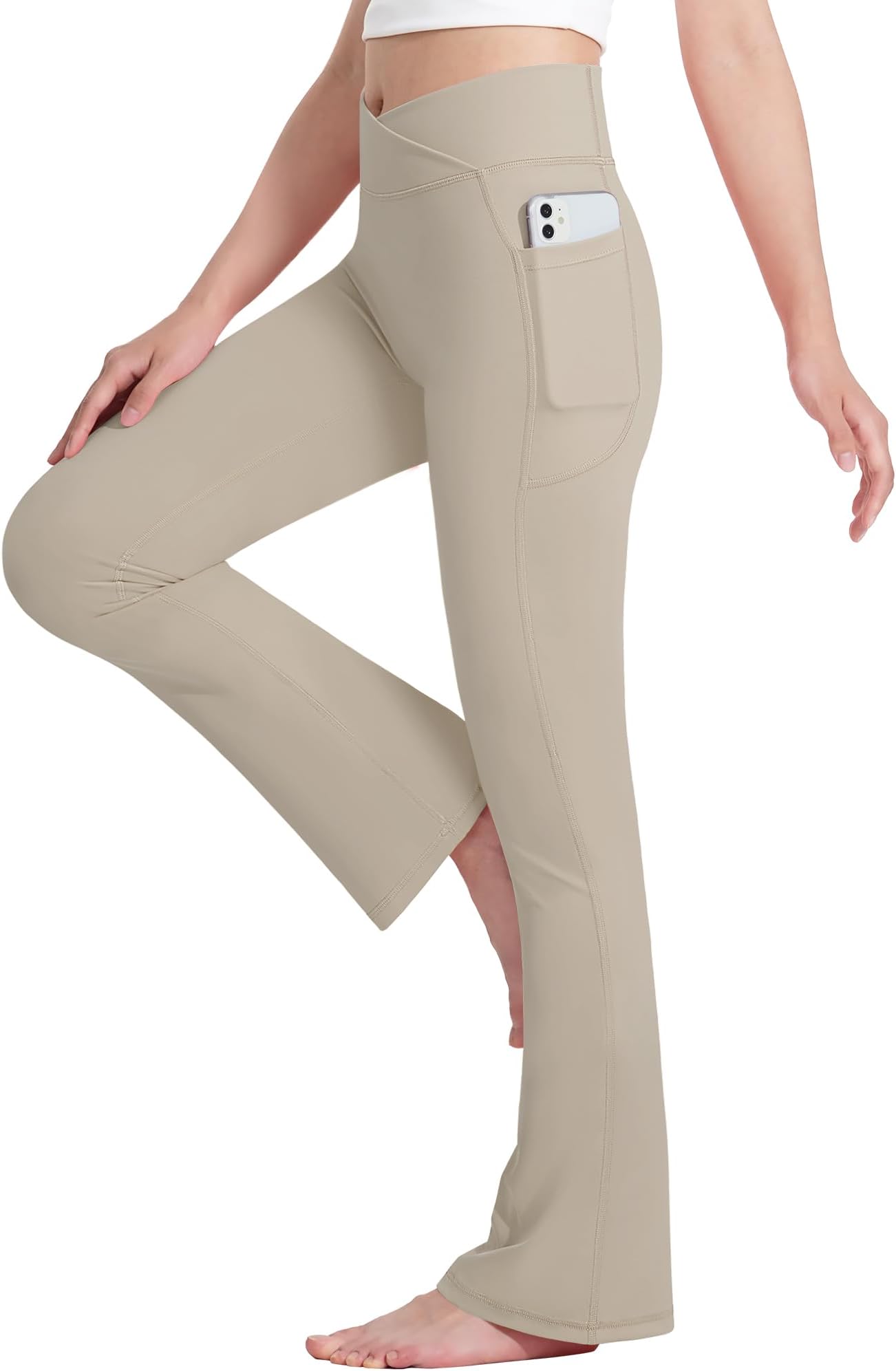 HASMES Girls Flare Leggings V Cross High Waisted Yoga Pants Dance Casual Pants Activewear Kids Bell Bottoms with Pockets
