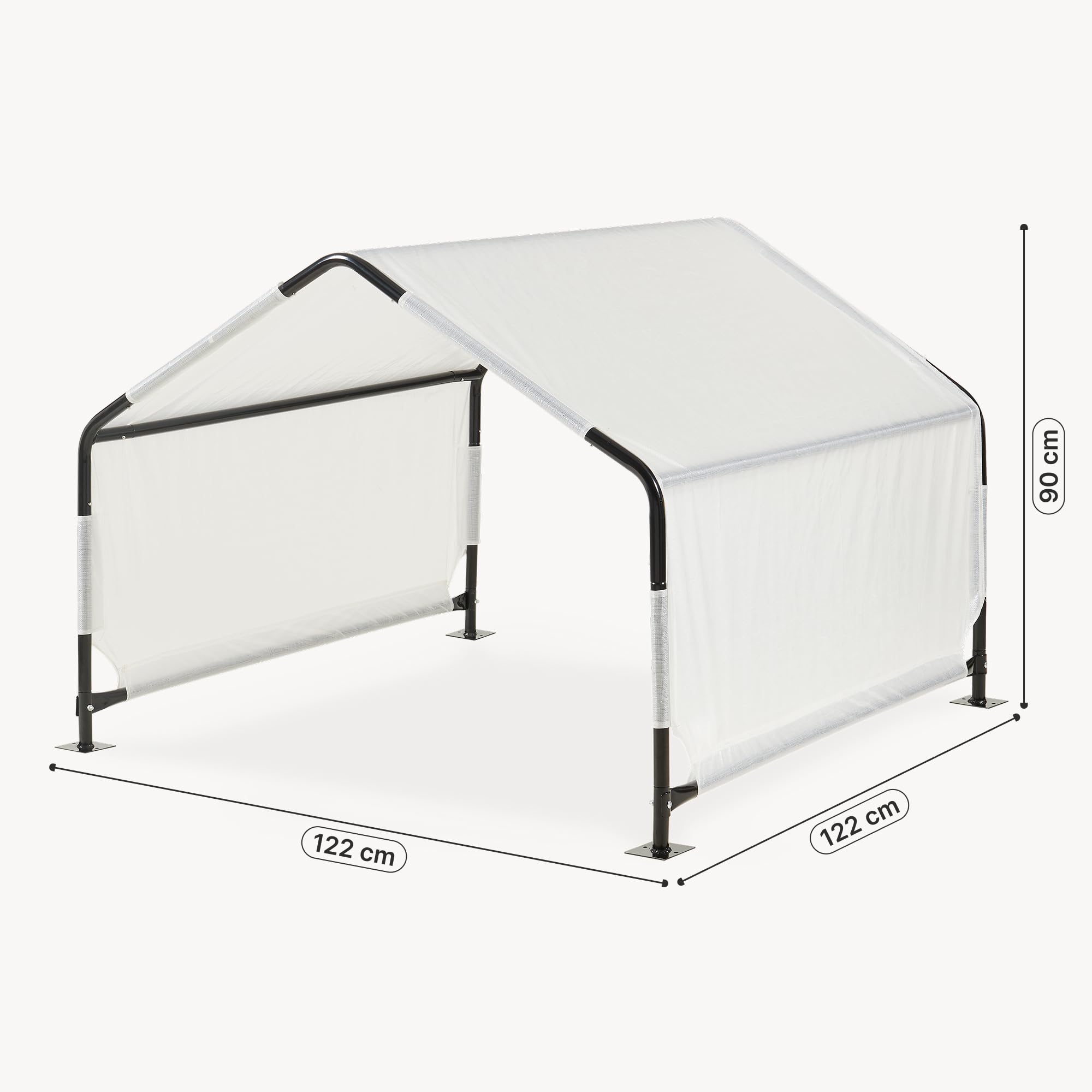 [en.casa] Tienda de Campaña para Perros Valevali para Jardín Caseta para Mascotas con Techo y Paredes Laterales Estructura de Acero Lona Impermeable 122 x 122 x 90 cm - Negro/Blanco