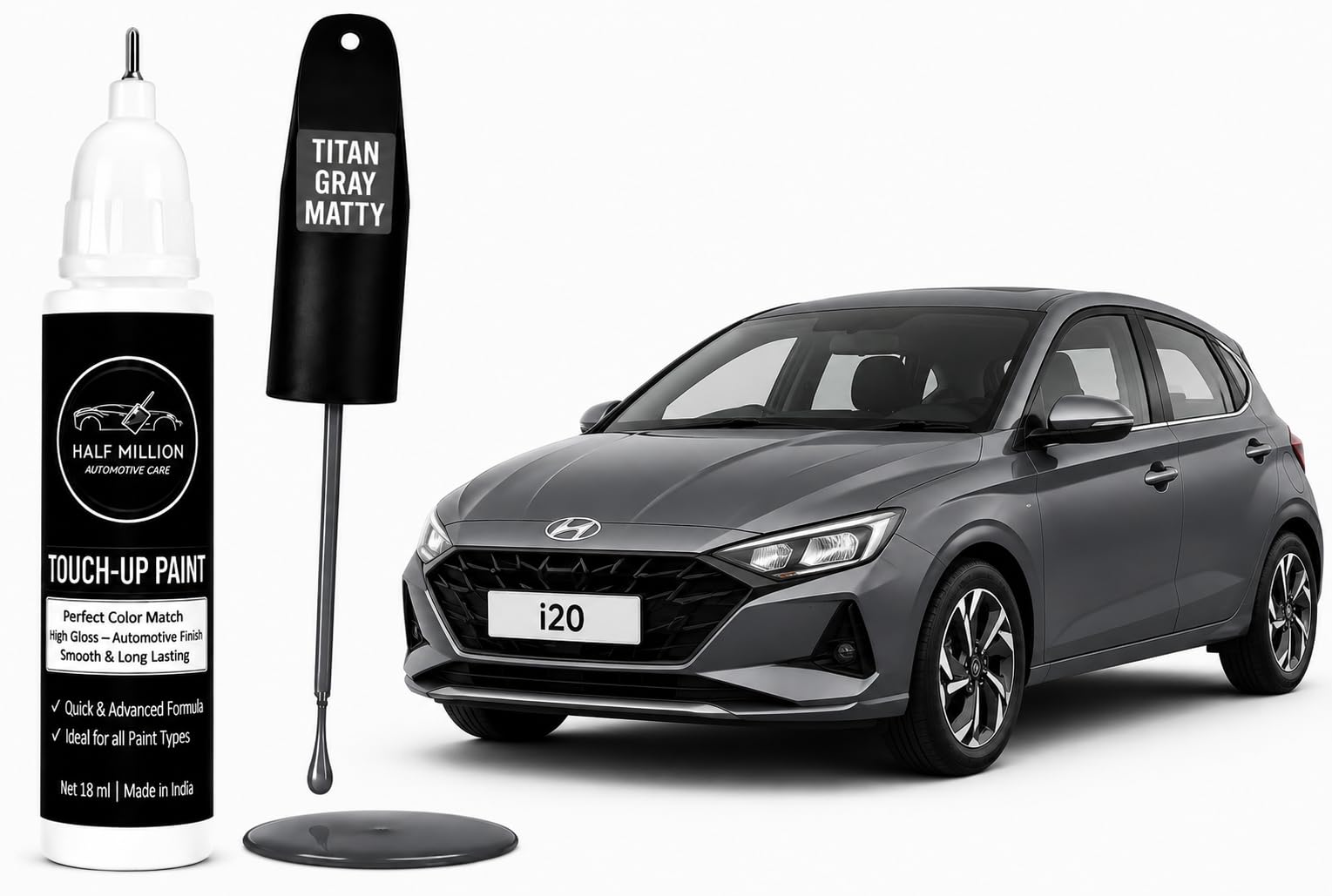 HALF MILLION® Car Touch Up Paint Pen for Hyundai i20 Titan Grey Matte (Y3G) | Factory Color Matched 2K Paint Technology | Car Scratch Remover & Paint Chip Repair | Quick Dry Formula | Rust Protection | 18ml-picture-16