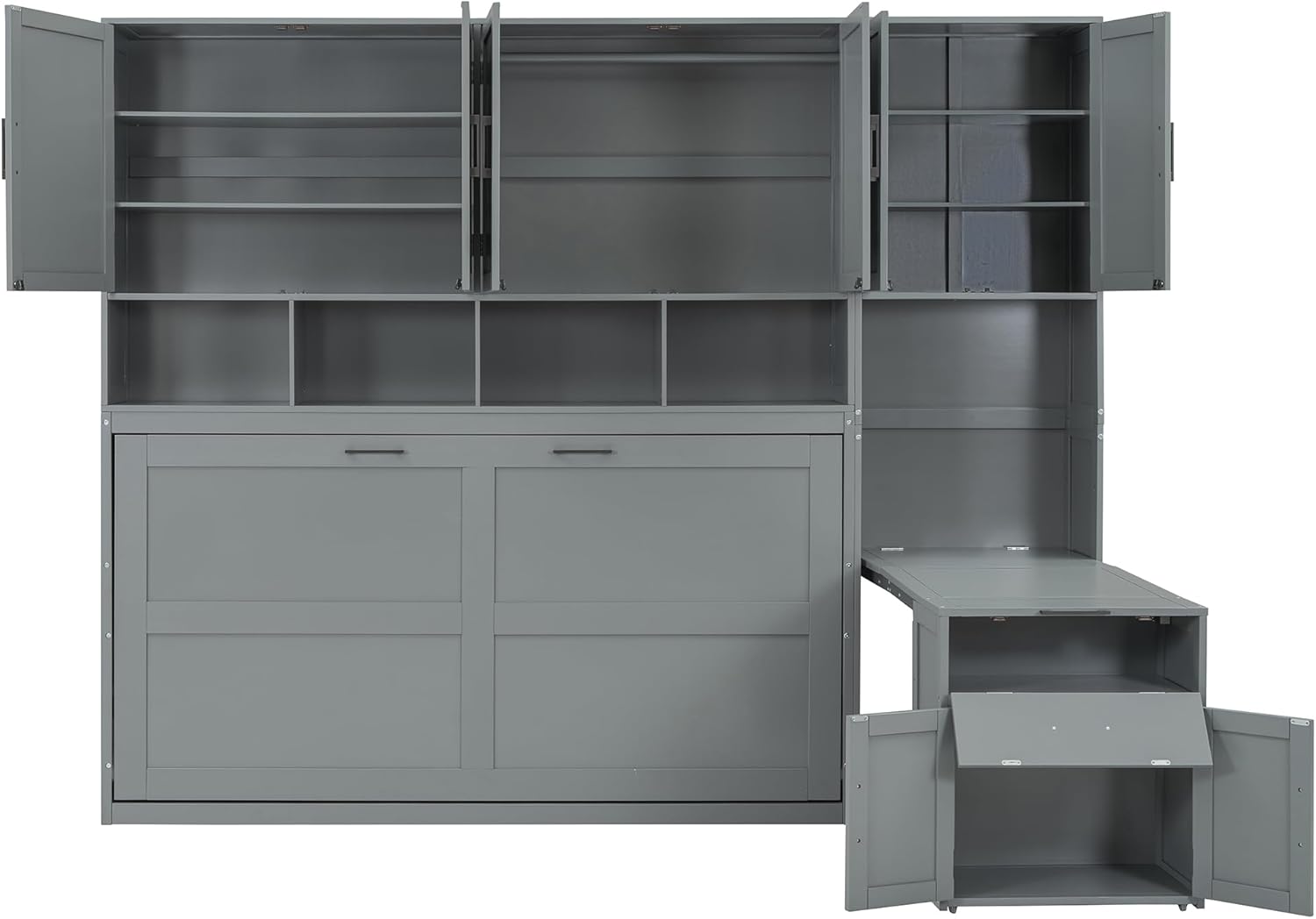 Harper & Bright Designs Twin Size Murphy Bed, Wooden Twin Wall Bed Frame with Closet, Drawers & Desk, Gray