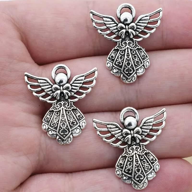 Miniatura 2 de Opexicos 100 dijes de plata antigua de 1.063 x 0.945 in con alas de ángel guardián para joyería, pulseras hechas a mano y collar