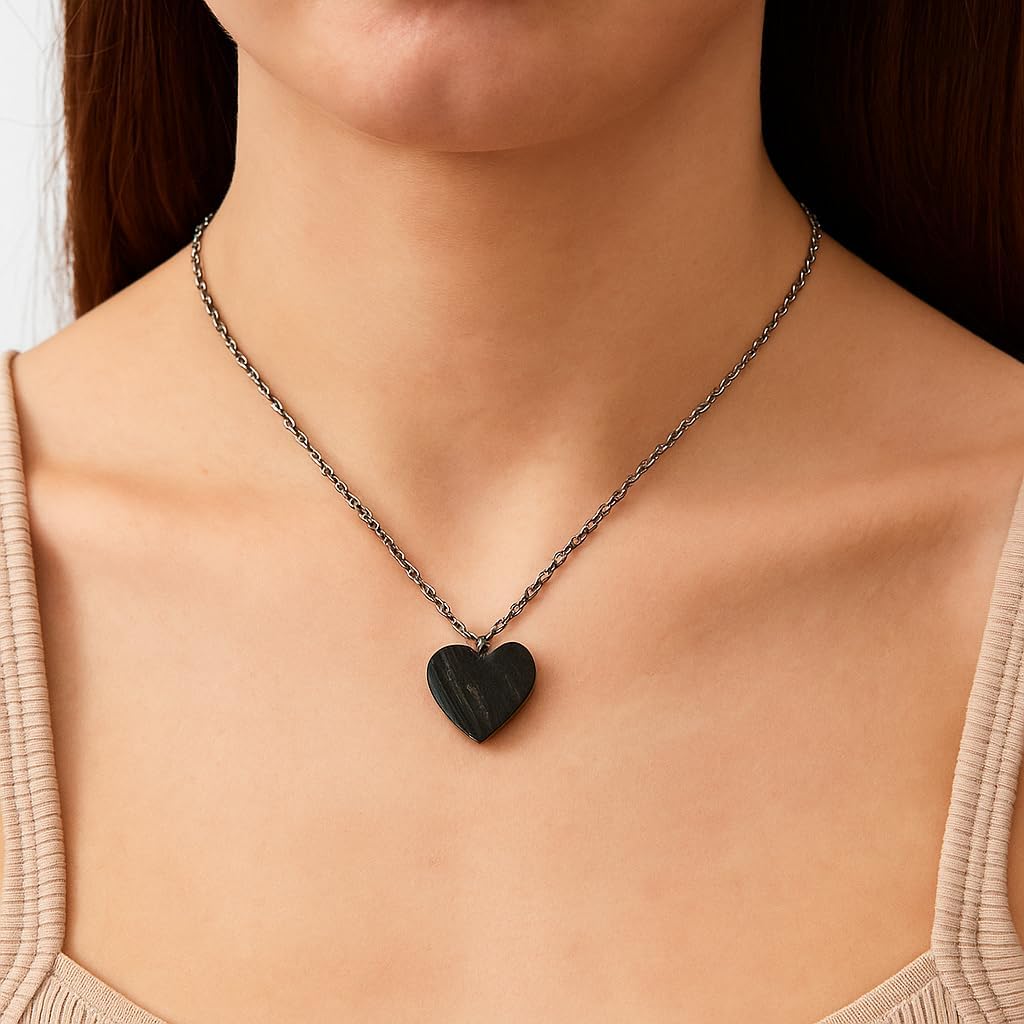 TGH Raw Black Tourmaline Heart Druzy Stone Pendant Necklace Crystal Pendant 10-20 mm Necklace for Women 16 + 2 Inches Adjustable Plated Chain Christmas Gifts (black-plated-base) - Image 5