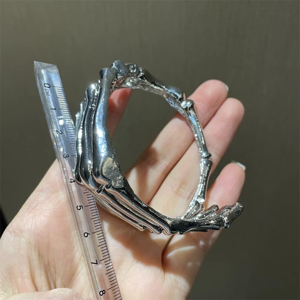 Bethynas Gothic Silver Devil Claw Bracelet Punk Retro Skull Skeleton Bangle Open Bone Arm Cuff Halloween Costume Accessory for Women - Image 4