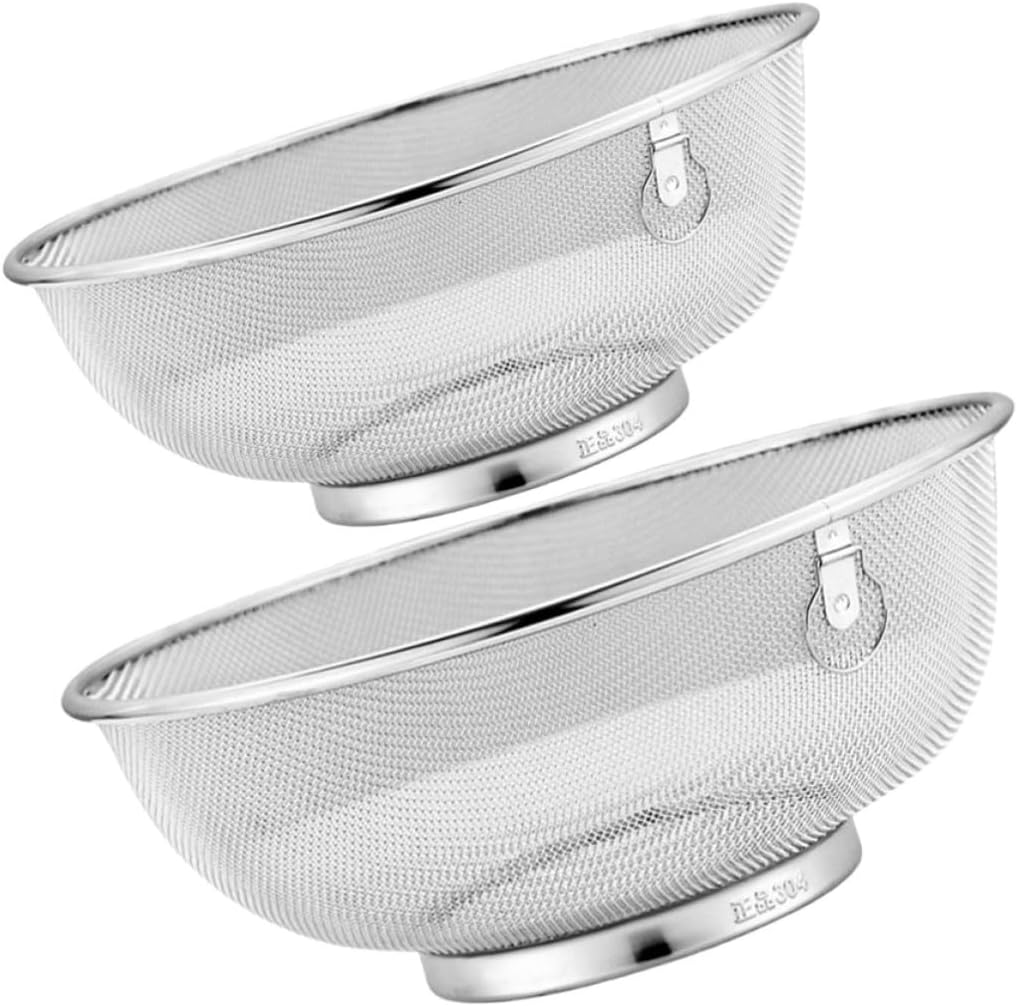 2pcs Stainless Steel Fine Mesh Strainer Bowl for Kitchen, Large Capacity Colander for Filtering Soy Milk and Separating Oil Residue, Modern Look Strainer for Spaghetti and Fruit