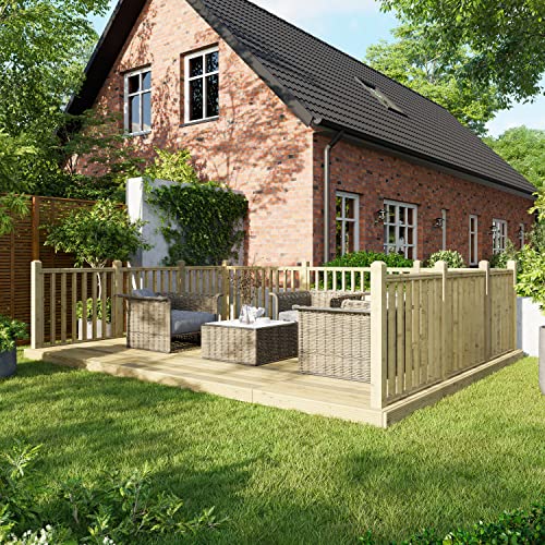 Image of Powersheds High Grade Premium Wooden Decking Kit Timber Wood with Hand Rails on Three Sides, Easy Installation, Weather Resistance and Anti-Rot Protection