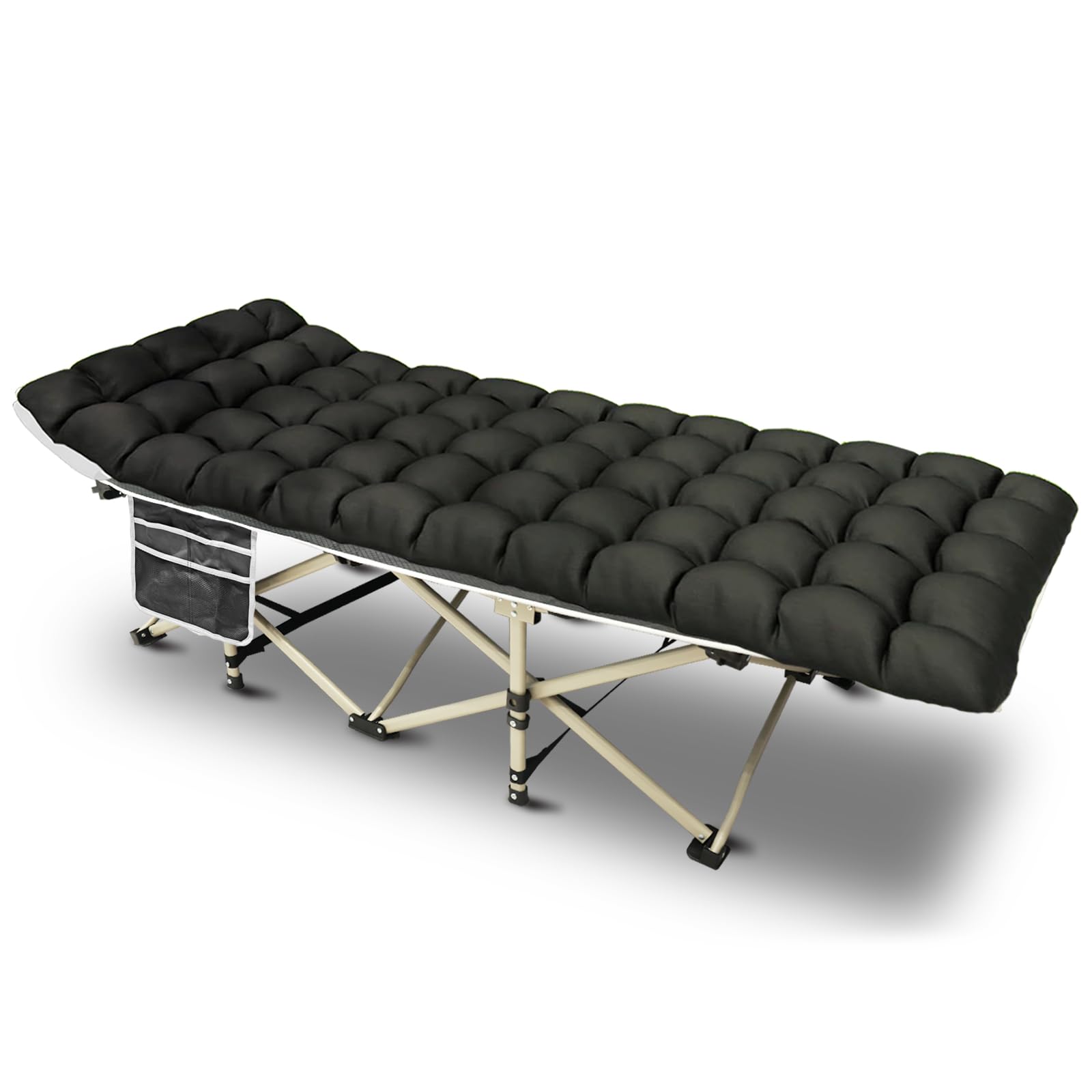 YELLOW JACKET Camping Cot with Mattress for Adults, Folding Sleeping Cot 600lbs Max Load, Portable Camping Cot with Carry Bag, 28" Wide Cot for Camping, Home,Office,Travel (Black)