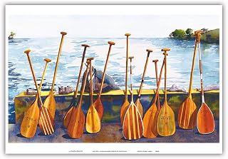 Hoe Wa’a - Hawaiian Canoe Paddles - From an Original Watercolor Painting by Peggy Chun - Master Art Print (Unframed) 13in x 19in